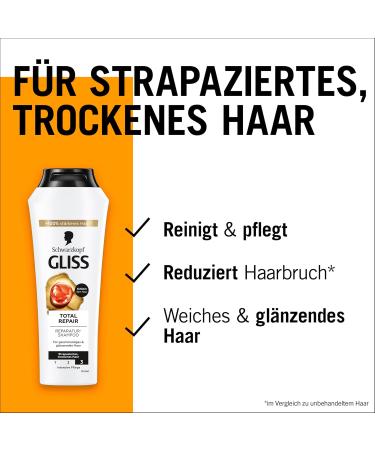 Gliss Total Repair Shampoo (250 ml) Hair Shampoo with Liquid Keratin & Flower Nectar Care Shampoo for Dry and Damaged Hair Reduces Hair Breakage - Buy Online on GoSupps.com