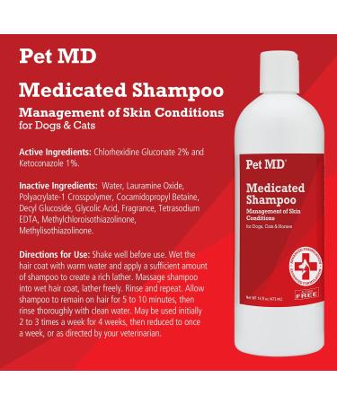 Pet MD Medicated Shampoo for Dogs  Cats & Horses - Chlorhexidine & Ketoconazole  16 Oz - Soap & Paraben Free - Buy Online on GoSupps.com