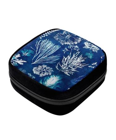 GIAPB Period Bag Sanitary Napkin Storage Bag Pad Holder for Period Makeup Pouch Plant Branch Blue Background Color3315