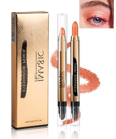 Cream Eyeshadow Stick -1Pcs No Crease Glitter Shimmer Peachy Cream Eye shadow Stick with Brush Rotatable Eye Brightener Pencil Crayon Long Lasting Waterproof for Smoky Metallic Eye Makeup-6# 06# Peachy