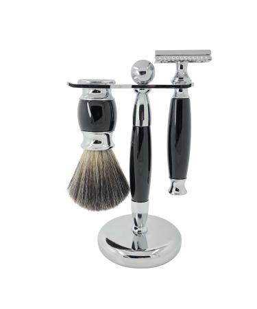 CSB Shaving Set for Men - Badger Hair Shaving Brush Double Edge Safety Razor Zinc Alloy Razor Head with 10 Blades (Black)
