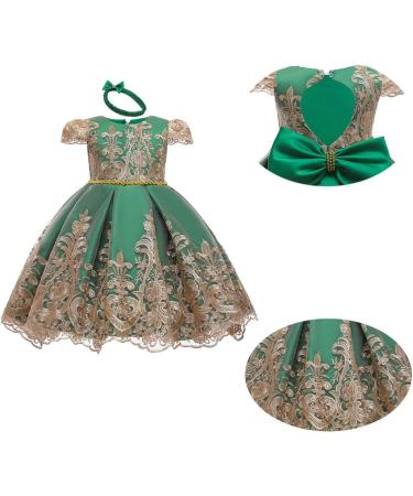 Myrisam Baby Girl Embroidery Princess Dress with Headwear | Green Baptism Gown 0-3 Months - Buy Online on GoSupps.com