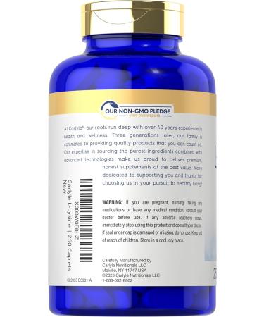 Carlyle L-Lysine 500 mg - 250 Vegetarian Caplet Capsules | Non-GMO Amino Acid Supplement Gluten Free - International Shipping Available - Buy Online on GoSupps.com