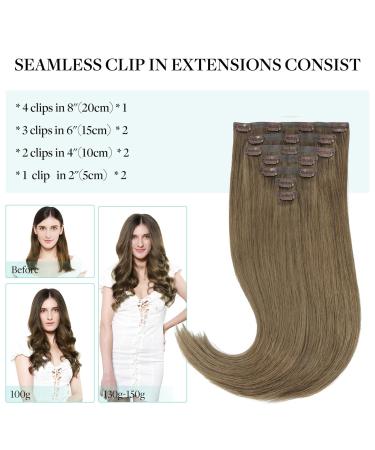 Doores Real Hair Extensions Clip In - Medium Light Brown 35cm (14 inch) 110g - Seamless Remy Human Hair - 7 Pieces - Buy Online on GoSupps.com