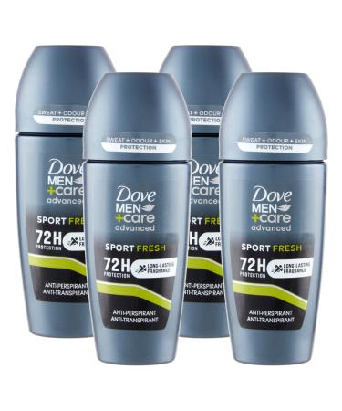 DOVE MEN + CARE Dove Men+Care Advanced Sport Fresh Roll-On Deodorant for Men 72-hour antiperspirant protection alcohol-free for all skin types invigorating and refreshing fragrance - 4 x 50ml bottles