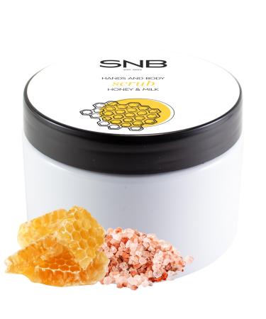 SNB Gommage professionnel pour le corps et les mains avec sel de l'Himalaya miel et lait 300 ml Exfoliant doux pour peau lisse Avec lanoline beurre de karit extrait de pollen d'abeille et de