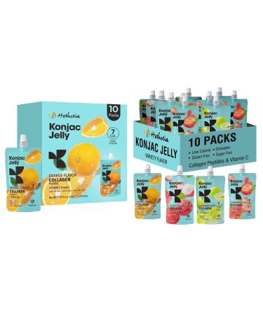Hethstia Konjac Jelly Collagen Peptides Various Flavors 10-Pack and Orange Konjac Jelly with Collagen Peptides 10 Pouches Fruit Jelly Snacks Low-Calorie Drinkable Jelly with Vitamin C Sugar-Free