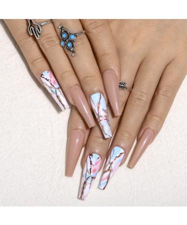 Sethexy Long Pink Ballerina Artificial Nails | 24 Shiny Coffin Press-On Nails with Adhesive for Women - Buy Online on GoSupps.com