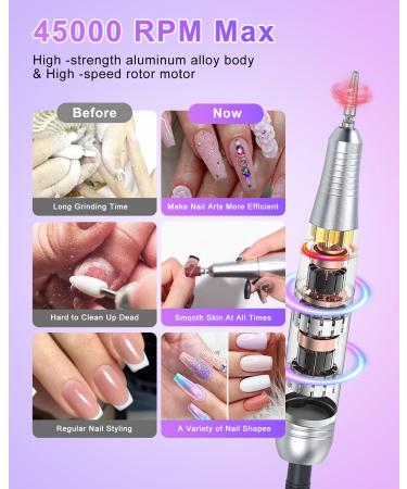 Professional Cordless Nail Drill - 45000 RPM Rechargeable Electric Nail File Kit for Acrylic & Gel Nails | Low Noise Portable Manicure & Pedicure Tool for Salon & Home Use - Buy Online on GoSupps.com