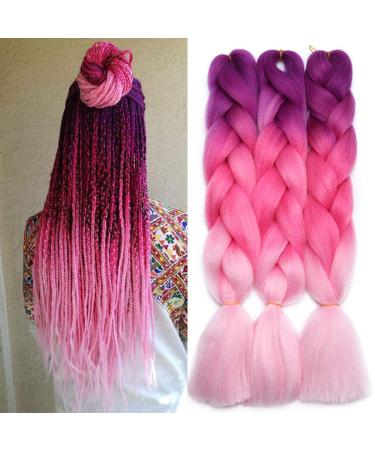 Tess Braids Extensions Ombre 60 cm 3 pack jumbo braids Kanecalon Kunsthaar for single-leased box braids hair extension braid 100g/bundle of hair braids extension (3 pieces of pink ombre) 60 cm (3 pieces) #9 pink ombre