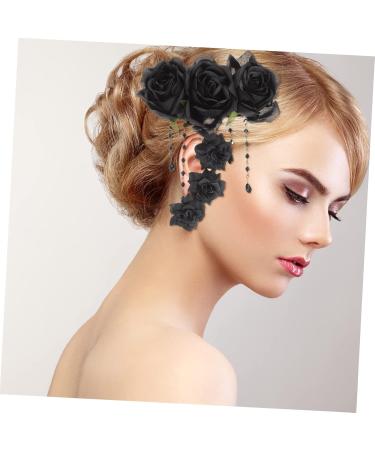 Ipetboom Rose Hair Clip Halloween Hair Accessories Women's Hair Clips Cosplay Hair Accessories Party Hair Accessories Black Headband Tiara Gothic Black Rose Hairpin Gothic Hairpin Girl Gel - Buy Online on GoSupps.com