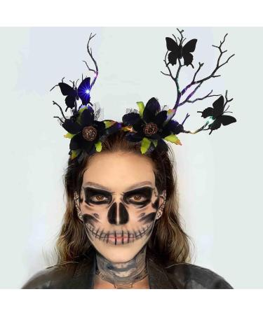 Vakkey Light Up Halloween Headband LED Antler Hair Band Gothic Butterfly Headdress Halloween Costume Party Hair Accessories for Women - Buy Online on GoSupps.com