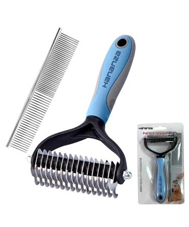 HANANZA Pet Grooming Brush Double Sided Dematting and Shedding Comb Undercoat Rack Pet Deshedding Tool for Removing Knots Mats & Tangles for Dogs and Cats with Short Medium and Long Hair