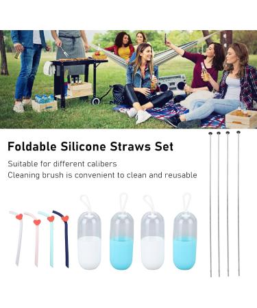 Foldable Silicone Straws Easy Cleaning Portable Foldable Silicone Straws Odorless Blue Pink Green Gray Safe for Camping Picnics - Buy Online on GoSupps.com