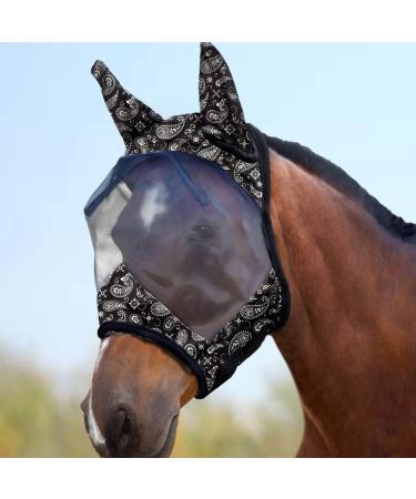 Harrison Howard CareMaster Horse Fly Mask Standard with Ears UV Protection for Horses-Paisley Wave(XL) XL Paisley Wave
