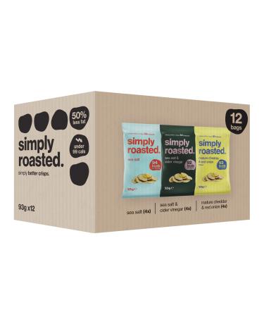 Simply Roasted: Classic Mixed Case Sharer Bags | 4x Sea Salt 4x Mature Cheddar & Red Onion 4x Sea Salt & Cider Vinegar | 50% less fat roasted potato crisps (Box of 12 x 93g bags) Mixed Case 93 g (Pack of 12) - Buy Online on GoSupps.com