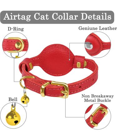 Oopsdoggy Airtag Cat Neck Band - Durable Leather GPS Collar with Bells for Cats & Small Dogs | Red Pet Accessory - Buy Online on GoSupps.com
