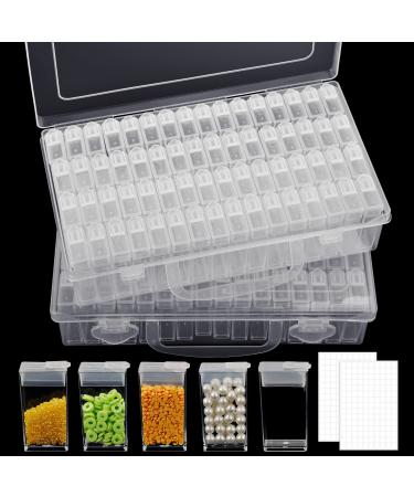 Quefe 2 Pack 64 Grids Diamond Painting Storage Containers 5D Plastic Box Bead Storage Organizer Boxes Diamond Painting Accessories with 300pcs Label Stickers for Diamonds Beads DIY Art Craft Storage