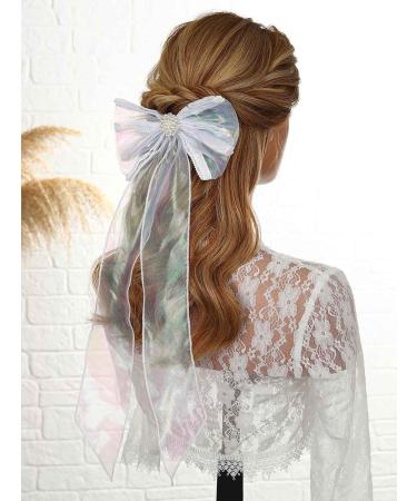 Vakkery Bridal Hair Bow Veil Organza Bow Hair Clip with Sequins Wedding Bachelorette Party Decoration Hair Accessories for Women - Buy Online on GoSupps.com