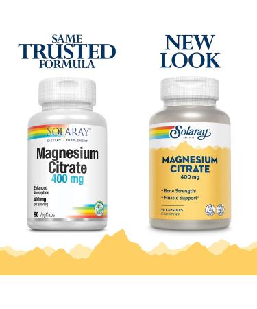 Solaray Magnesium Citrate 400 mg - 90 Vegan Capsules for Healthy Muscle & Nerve Support - Buy Online on GoSupps.com