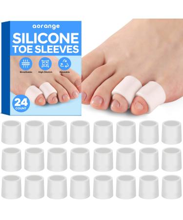 Silicone Toe Sleeves (24 Count) Pain Relief Pinky Toe Protector Corn Protectors for Toes Corn Pads for Pinky Toe Gel Toe Protector for Bunion Blisters Corns Hammer Toes Toenails Loss
