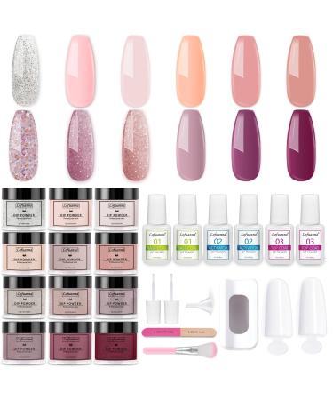 Lofuanna 24Pcs Dip Powder Nail Kit-12 Colors Nude Pink Purple Glitter Dipping Powder Starter Kit with Base Top Coat Activator No UV/LED Needed All-in-One DIY French Nail Art Manicure Set for Beginners A3-Elegant Colors - Buy Online on GoSupps.com