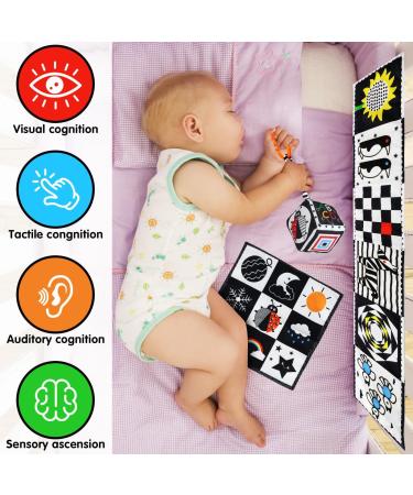 Jiosdo Baby Toy Set - 0-3 Months | Black & White Contrast Fabric Book Crackling Cloth Dice | Stroller Toys Gift Set for Newborns (3PCs) - Buy Online on GoSupps.com