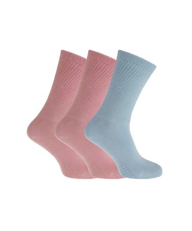 Women's Extra Wide Comfort Fit Diabetic Travel Socks Gentle Grip Loose Top Socks (3 Pair Pack) 4-8 Pastel