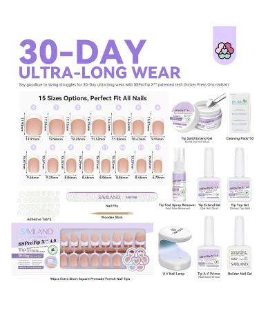 SAVILAND French Gel X Nail Kit - Extra Short Square Press On Nails Chip-Free Solid Nail Glue & UV/LED Lamp Supplies - Long-Lasting Durable French Tips - Buy Online on GoSupps.com