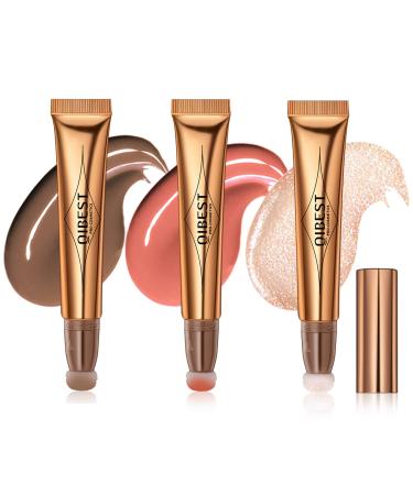 3 Pack Liquid Contour Beauty Wand Highlighter and Bronzer Stick with Cushion Applicator Attached Easy to Blend Long Lasting & Smooth Natural Matte Finish Lightweight Super Silky Cream Contour Face Illuminator Makeup S...