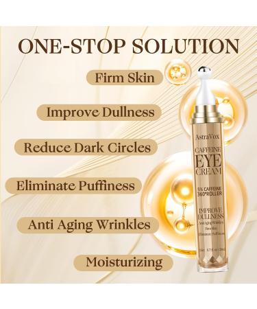 AstraVox Caffeine Eye Cream Under Eye Cream for Dark Circles and Puffy Eyes Reduce Eye Bags and Anti Aging with 360°Massage Ball - 0.71 Oz - Buy Online on GoSupps.com