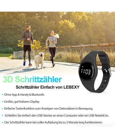 Lebexy Pedometer Watch - No Bluetooth/App/Phone Needed | Fitness Tracker for Jogging Swimming & Sauna - Unisex Black Fitness Bracelet - Buy Online on GoSupps.com