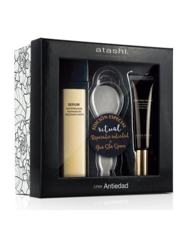 Atashi Anti-Aging Repair Ritual | Anti-Wrinkle Redensifying Serum + Anti-Wrinkle Eye Contour + Gua Sha Spoon | 50 ml + 15 ml