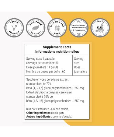 Supersmart - Beta Glucan Supplement 250mg per Day (High Strength) - Beta 1.3/1.6 Glucans - Saccharomyces Cerevisiae Extract | Non-GMO & Gluten Free - 60 Vegetarian Capsules - Buy Online on GoSupps.com