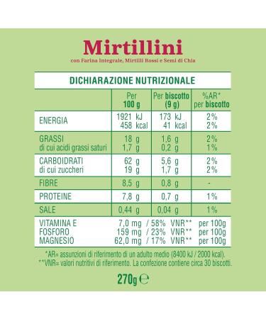  Italian Gourmet E.R. Mulino Bianco Mirtillini red blueberries and chia seeds rich in vitamin E no milk or eggs in the recipe 270g pack + 400g gourmet Italian polpa - Buy Online on GoSupps.com