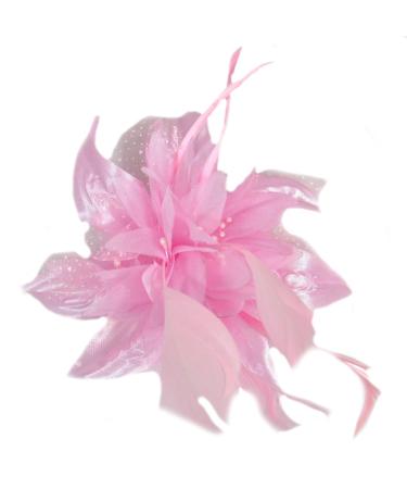 Flower Net and Feathers Fascinator On A Comb 9 Colours (Pink)