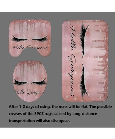 OLEBETY 4PCS Unicorn Eyelash Shower Curtain Set with Rose Gold Glitter Makeup Theme - Pink Glam Bathroom Decor Set with Non-slip Bath Mat & Toilet Rug - Buy Online on GoSupps.com