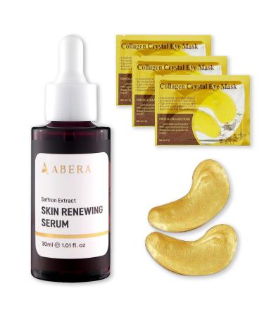 ABERA Saffron Serum For Melasma Treatment Renewing for Face Anti-Aging Treatment for Fine Lines & Wrinkles High Potency Saffron Extract Hydrating Serum Dark Spot Remover (1 Box+ 3 Eye Patches)
