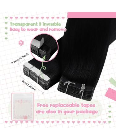 Youngsee Real Hair Tape Extensions - 60cm Black Seamless Invisible Tape In Extensions 20 Pieces 50g - Perfect for Cancer Patients - Buy Online on GoSupps.com