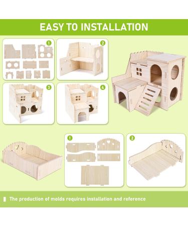 Byzesty Wooden Hamster House - 7 Piece DIY Toy & Accessories for Guinea Pigs Dwarf Hamsters Chinchillas | Fun Roller Bridge Rocker & Swing - Buy Online on GoSupps.com