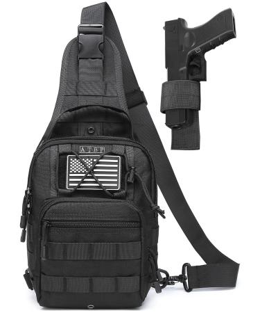 ATBP Small Tactical Sling Backpack Bag Concealed Carry Pistol Holster One Over Shoulder Bag Pack Men Universal Holster Black
