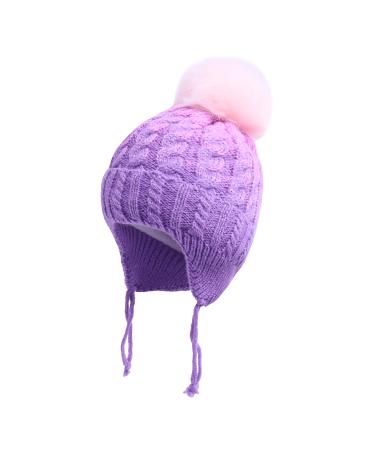 LANGZHEN Toddler Kids Infant Winter Hat Earflap Knit Warm Cap Fleece Lined Beanie for Baby Boys Girls 2-4 Years Purple - Buy Online on GoSupps.com