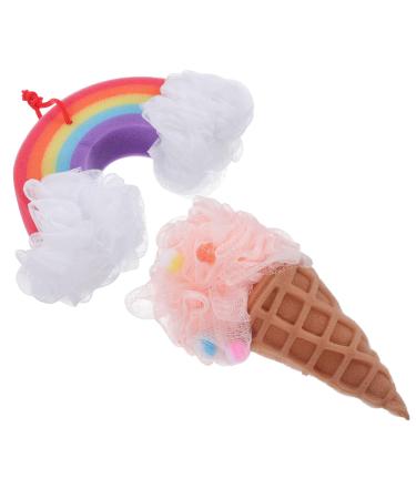 2pcs Rainbow Bath Rainbow Bath Balls Ice Cream Bath Balls Shower Pouf Bath Accessories Bath Pouf Sponge Bath Loofah Bath Scrunchies Loofah for Back Loofah