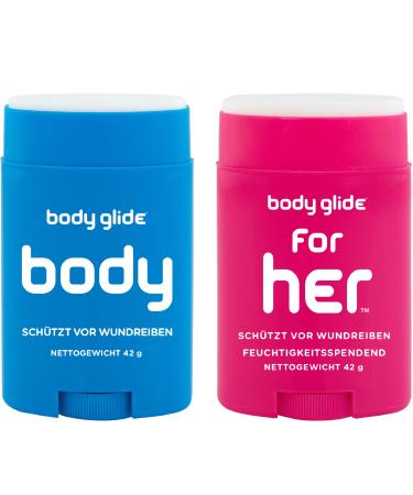 Body Glide combo pack Body & for her 42g each - skin protection stick against chafing and blistering