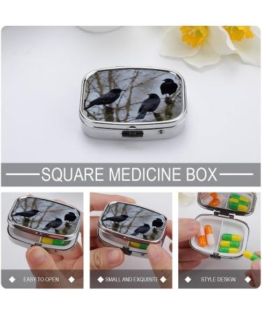 Decorative Black Crow Birds Print Pill Box - 2 Compartment Portable Medicine Organizer for Pocket & Purse - Buy Online on GoSupps.com
