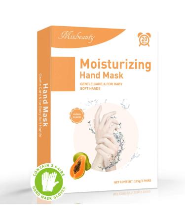 Mixbeauty Hand Mask 3 Pairs Moisturizing Gloves Hand Peeling Mask Repairing Damaged, Dry and Cracked Skin Papaya