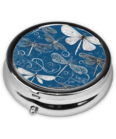 Buy Blue Dragonfly Round Pill Box - 3 Compartment Portable Travel Organizer for Vitamins & Medicine | Mini Decorative Pocket Holder - Buy Online on GoSupps.com