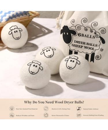 Organic XL Wool Dryer Balls - 6 Pack Sheep Pattern | Cute Fabric Softener | Shorten Drying Time | Reusable Laundry Essential - Buy Online on GoSupps.com