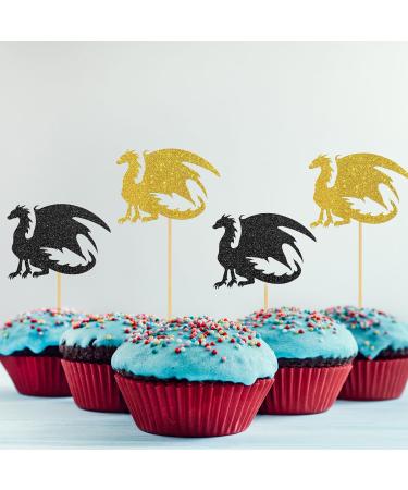 INNORU Dragon Cupcake Toppers Fantasy Birthday Party Decorations Flying Dragon Baby Shower Birthday Wedding Party Decorations Supplies Pack of 24 Glitter - Buy Online on GoSupps.com