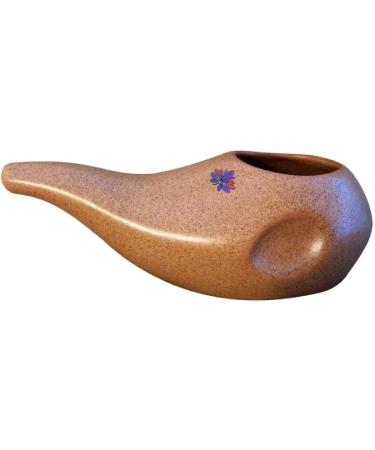 Sattvic Path Ergonomically Designed Hand-made Ceramic Neti Pot Clay Brown